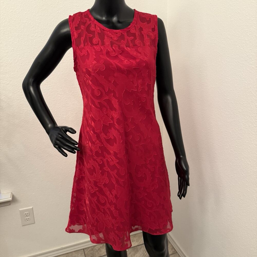 Blondie And Me Vintage Red Dress Women’s XS Velvet Floral Mesh A Line USA Y2k